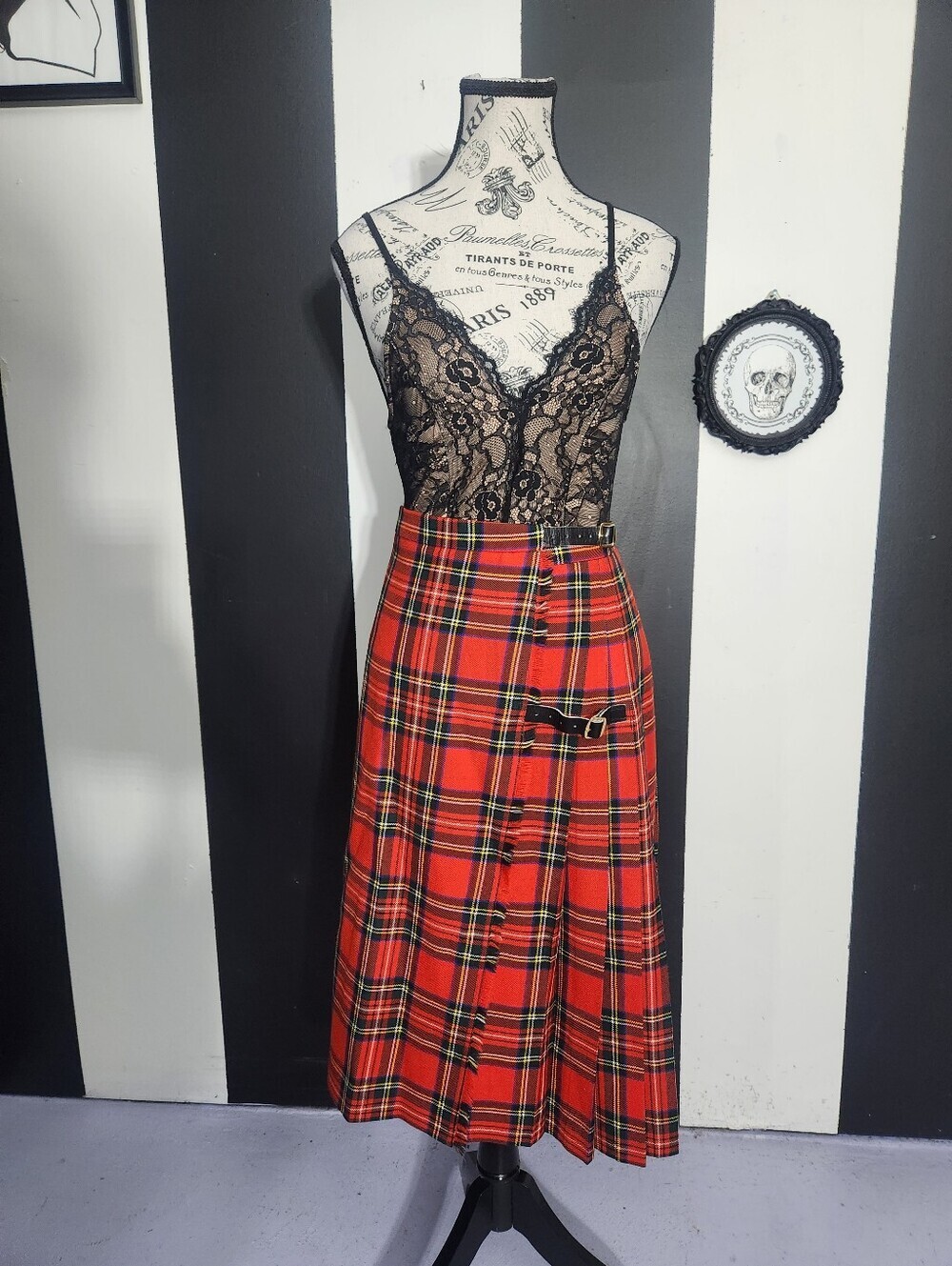 Classic Red Tartan Midi Skirt
